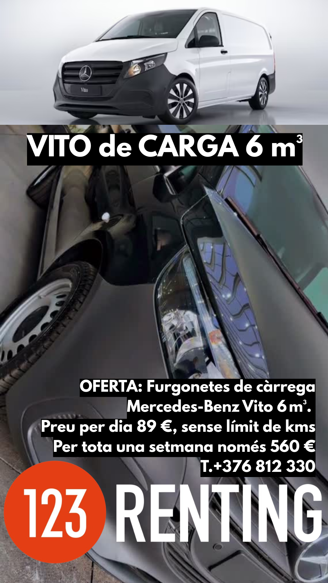 🚚💨 Arriben les MUDANCES de final de temporada d’esquí a Andorra! I a www.123renting.net tenim EXACTAMENT el que necessites. Lloguer de furgonetes Mercedes-Benz amb quilometratge il·limitat i al millor preu del país. Perfectes per trasllats, empreses, mudances o qualsevol projecte que requereixi espai i fiabilitat. 🔥 OFERTA ESPECIAL – Mercedes-Benz Vito 6 m³ 🔹 89 € / dia – sense límit de quilòmetres 🔹 560 € / setmana – estalvia i condueix sense preocupacions Reserva ràpidament en línia: 🌐 www.123renting.net 📞 +376 812 330 📧 info@123renting.ad La millor empresa de lloguer de furgonetes Mercedes-Benz a Andorra. Necessites mobilitat? Nosaltres t’ho posem fàcil. #123Renting #MercedesVito #LloguerFurgonetes #AndorraBusiness #MobilitatIntelligent